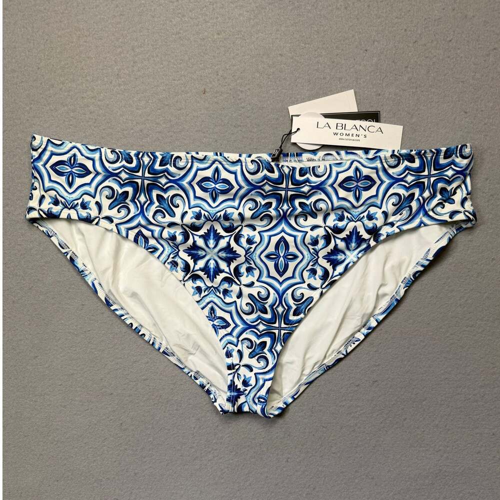 La Blanca Plus Size Alboran Printed Tummy-Control Bikini Bottoms blue 20W $75